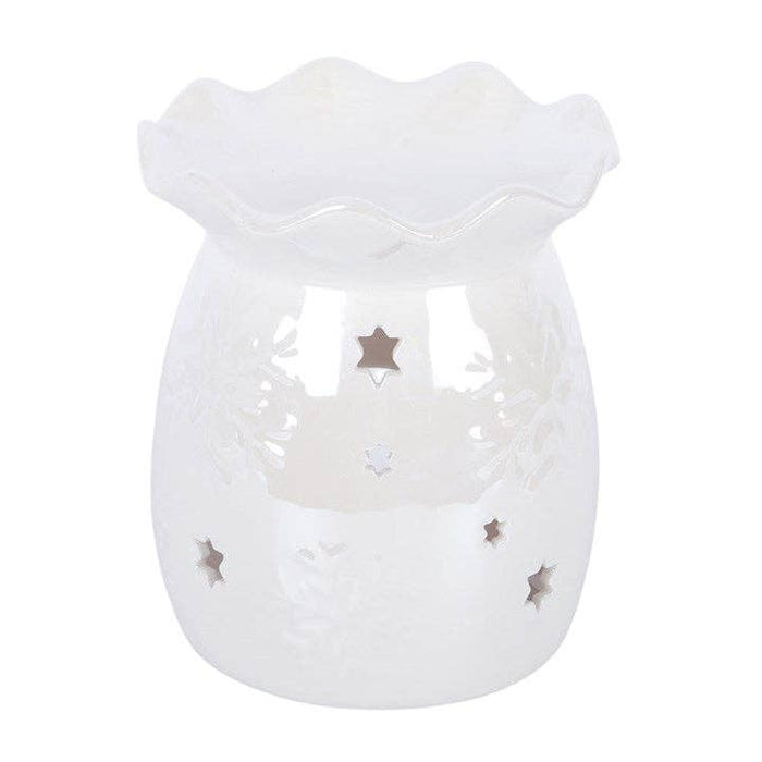 Iridescent White Snowflake Winter Oil Burner and Wax Warmer