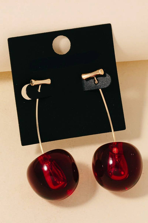 Gold Dipped Resin Cherry Threader Dangle Earrings
