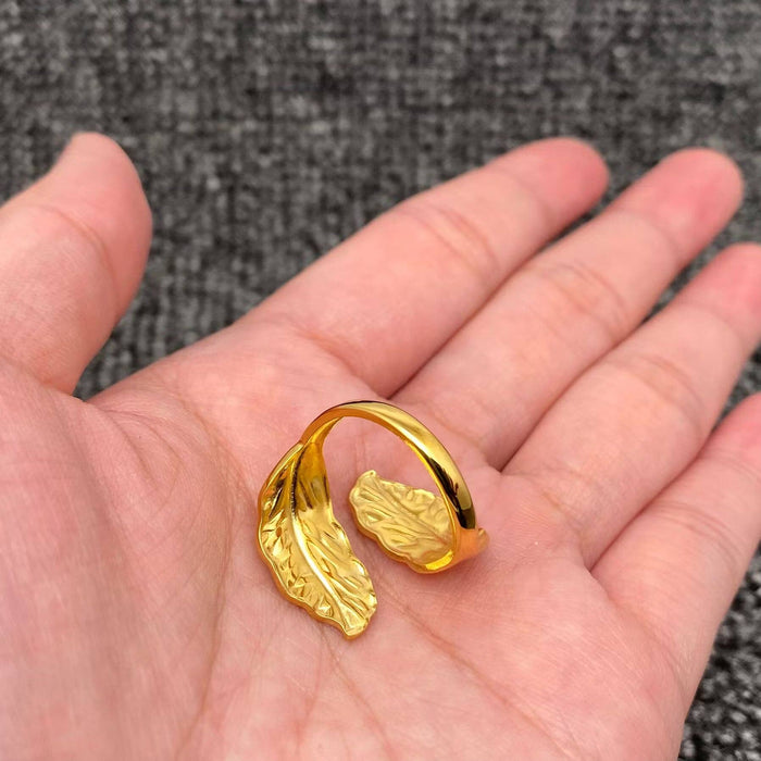 18K Gold Plated Stainless Steel Leaf Adjustable Ring - FGS