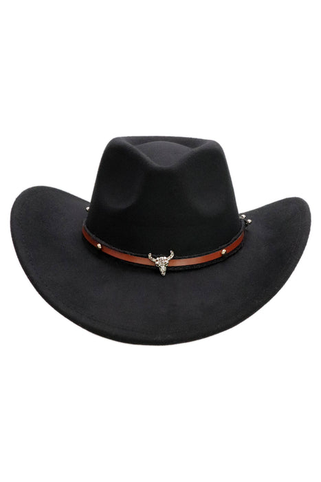 Buffalo Skull Belt Tycoon Retro Faux Wool Felt Cowboy Hat