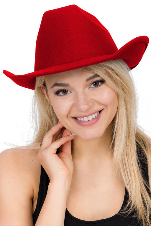 Plain Faux Felt Cowboy Wide Brim Hat