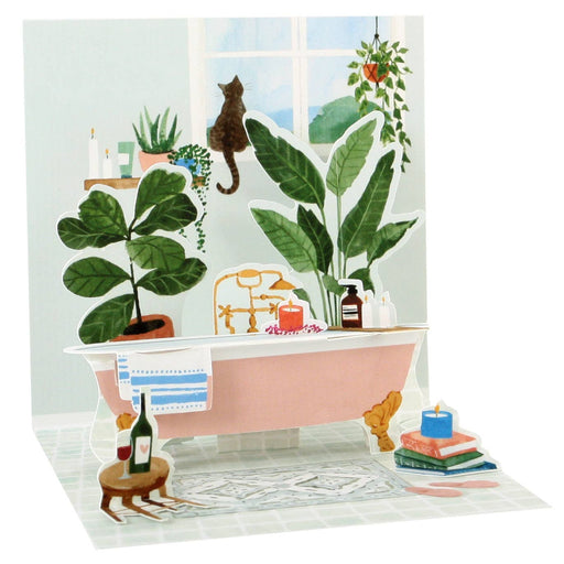 Spa Day Bathtub with Cat Scene Mini Pop-up Card