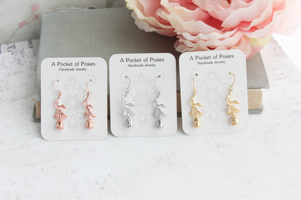 Long Stem Rose Earrings gold