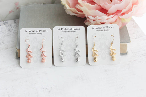 Long Stem Rose Earrings gold