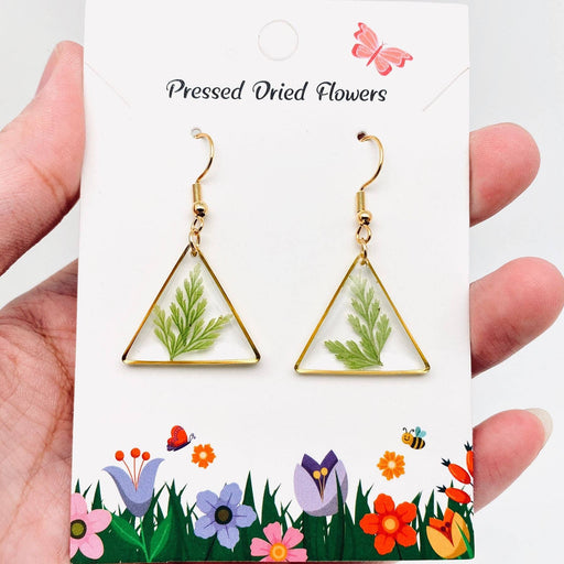 Dried Fern Leaves Pressed Plant Dangle Earrings - PDF