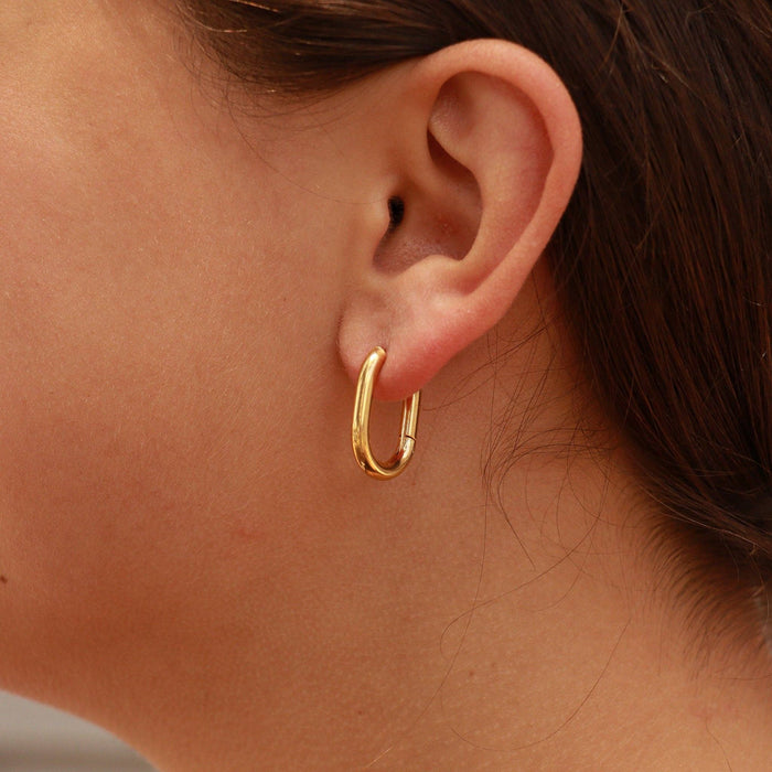 18K Gold PVD Stainless Steel Oval Huggie Earrings