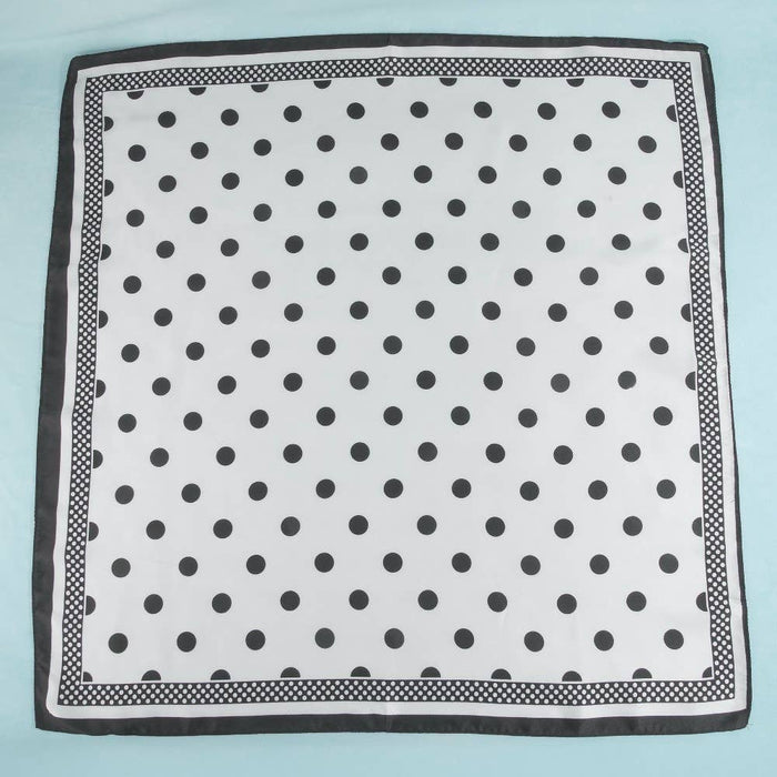 Polka Dot With Dotted Border Print Satin Square Scarf