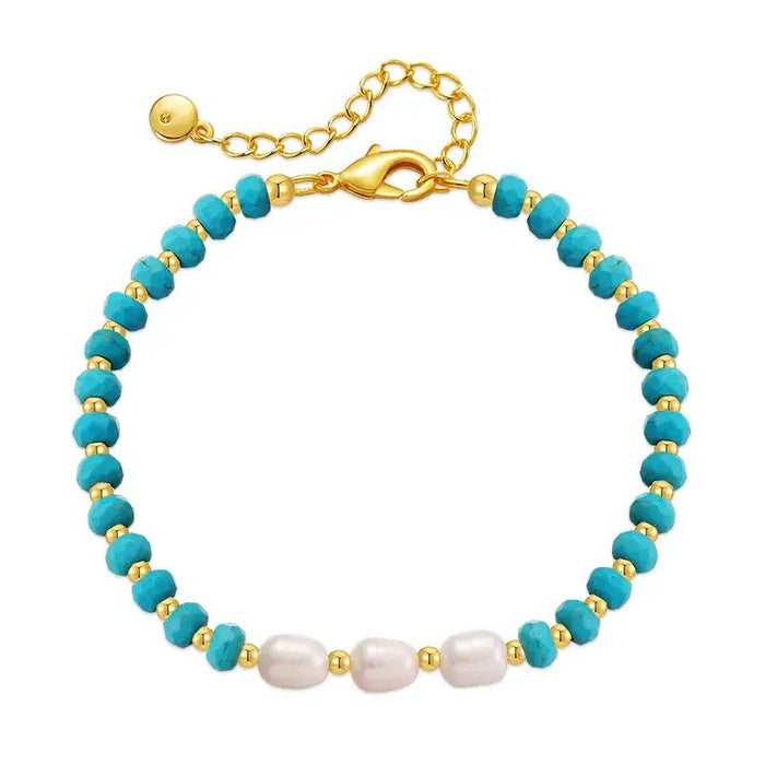 Turquoise and Pearl Beaded Adjustable Bracelet