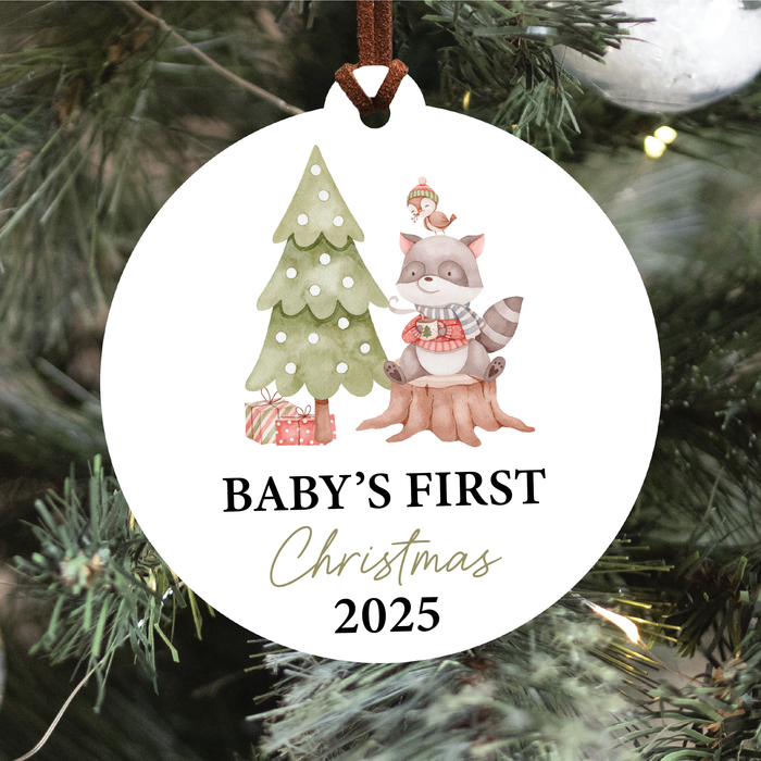 Baby's First Christmas Ornament 2025 | Woodland Racoon