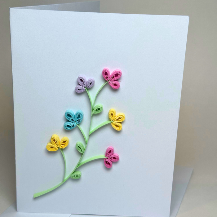 Spring Flower Blossom Pastel Paper Quilled Greeting Card
