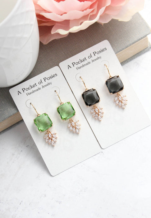 Art Deco Earrings | Leaf Green | Glass Leaf Earrings