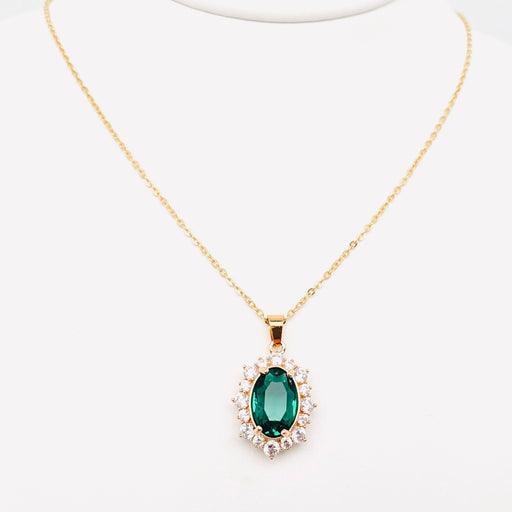 Green Zircon Pendant Stainless Steel Necklace