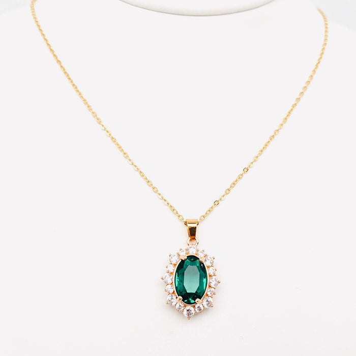 Green Zircon Pendant Stainless Steel Necklace
