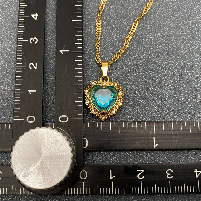 Sparkling Heart Zircon Charm 18K Gold Plated SS Necklace-FGS