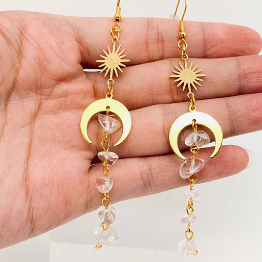 Star Moon Natural Stone Tassel Earrings - MS