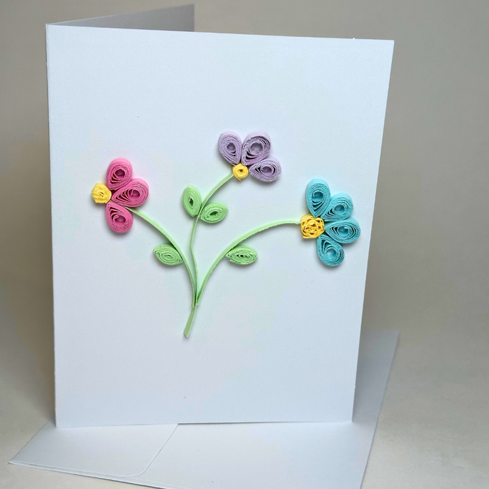 Spring Flower Blossom Pastel Paper Quilled Greeting Card