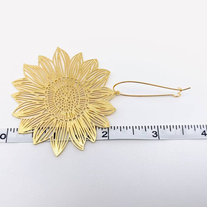 Golden Hollow Sunflower Hoop Earrings