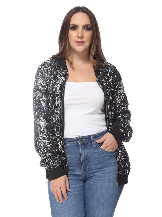 Plus Size Sequin Bomber Jacket