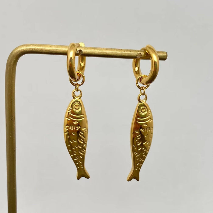 Fish Charm 18K Gold Plated S.Steel Huggie Earrings - FGS