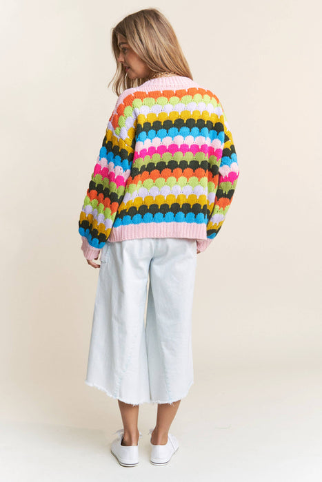 Fish Scales Multicolor Design Knit Cardigan