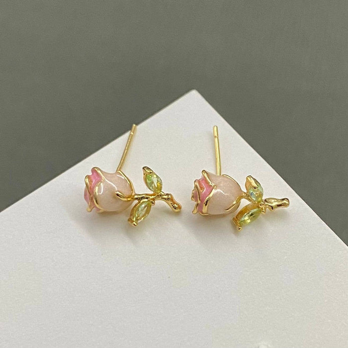 Enamel Rose Flower Ear Studs