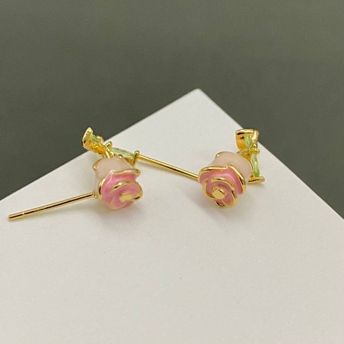 Enamel Rose Flower Ear Studs