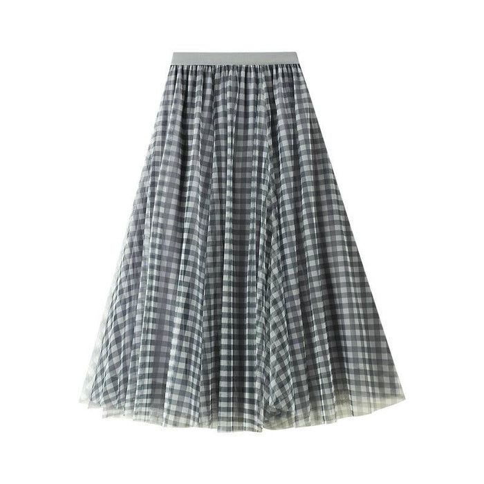 Plaid Tulle Midi Skirt