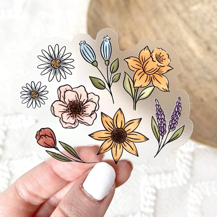 Clear Floral Favorites Sticker, 3x2.5in