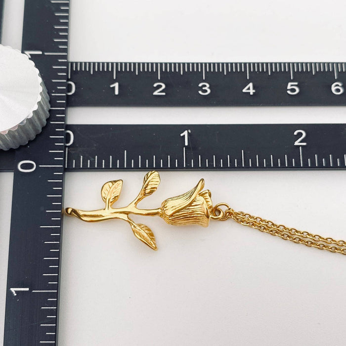 18K Gold Plated Stainless Steel Rose Pendant Necklace - FGS
