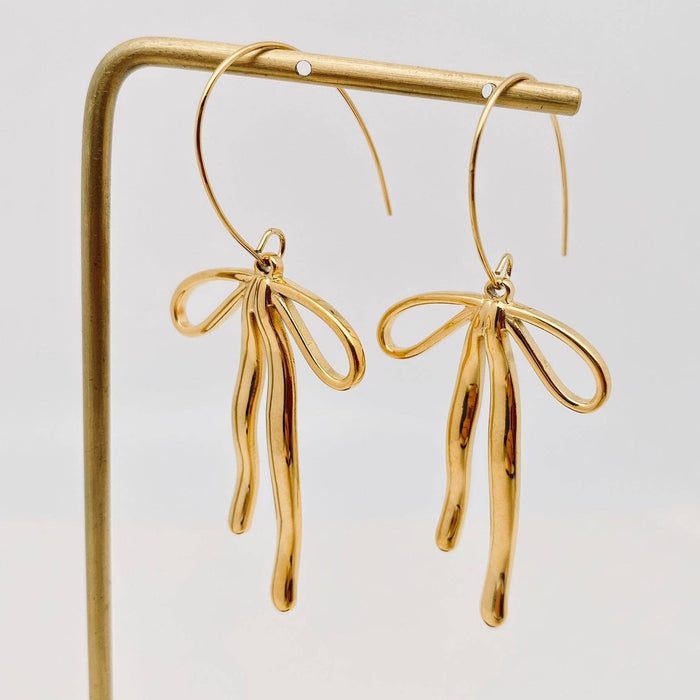 18k Gold Stainless Steel Bow Dangle Earrings - FGS