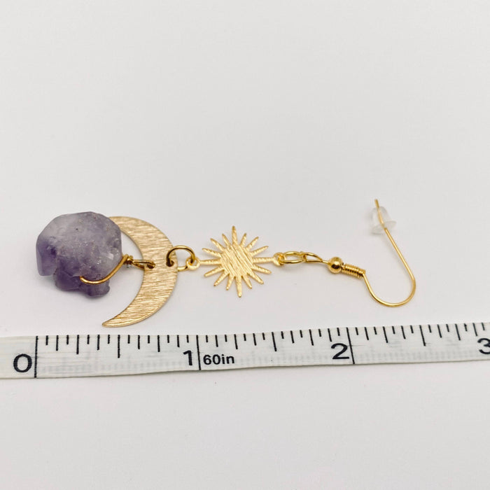 Purple Crystal Pendant Moon Earrings Bohemian Style - MS