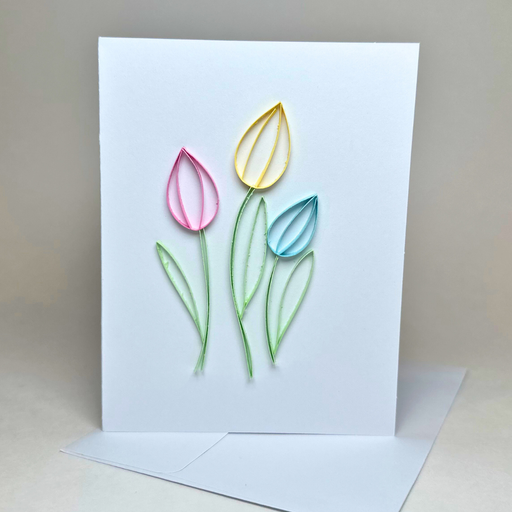 Spring Tulips Blossom Pastel Paper Quilled Greeting Card
