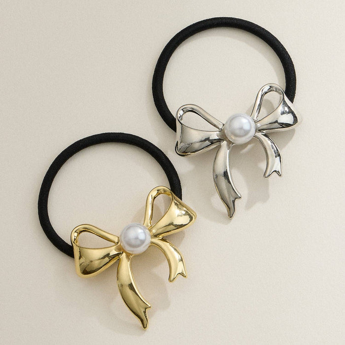 Metal Bow Hair Tie with Pearl