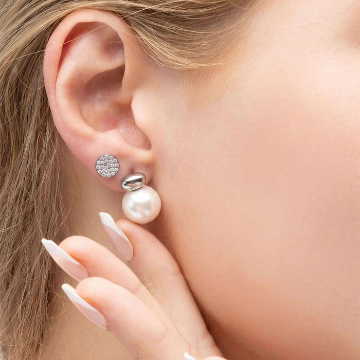 18K Gold PVD Stainless Steel 12mm glass Pearl Stud Earrings