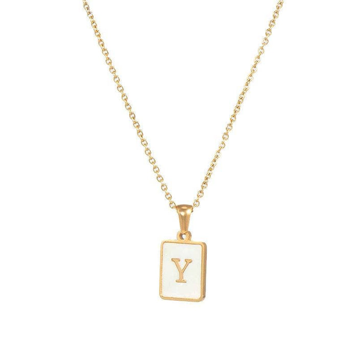 Mio Queena - Square Initial 18K Gold-plated Stainless Steel Necklace: Golden T (including chain)