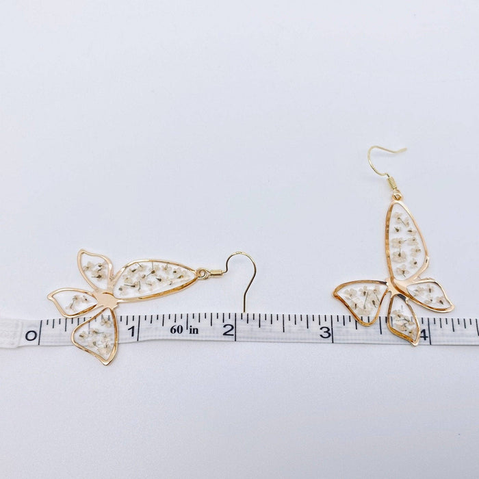 Queen Anne's Lace Butterfly Shape Dried Flower Earrings