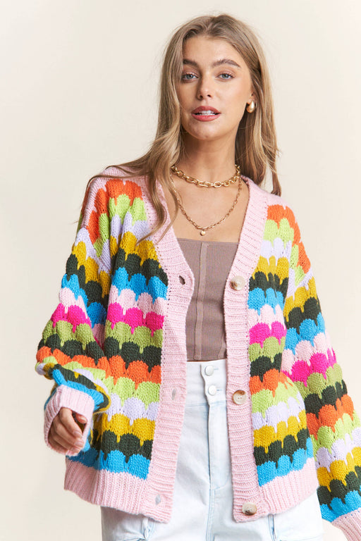 Fish Scales Multicolor Design Knit Cardigan