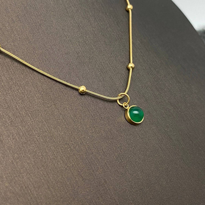 Green Aventurine Round Charm18K Gold Plated Necklace -FGS/CS