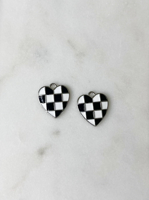 Heart Checkered Silver Charm