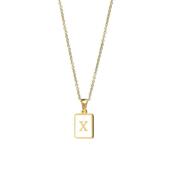 Mio Queena - Square Initial 18K Gold-plated Stainless Steel Necklace: Golden E (including chain)