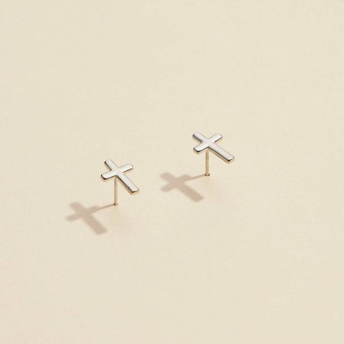 Gold and Silver Cross Stud Earrings