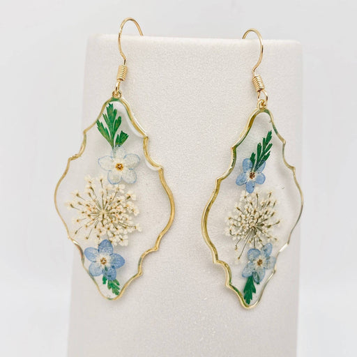 Geometric Pressed Plant Dried Flower Dangle Earrings