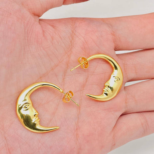 Mysterious Moon Face Design Gold Plated Hoop Earrings - MS