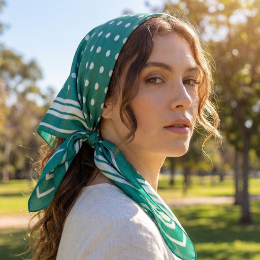 Polka Dot With Stripe Border Print Satin Square Scarf