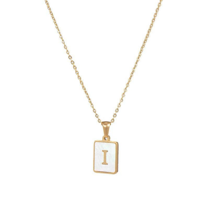 Mio Queena - Square Initial 18K Gold-plated Stainless Steel Necklace: Golden T (including chain)