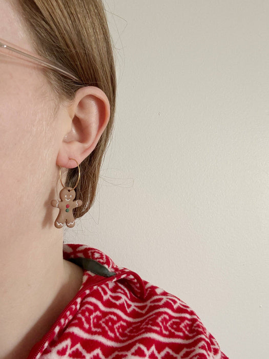 Gingerbread Hoops | Polymer Clay Earrings 
