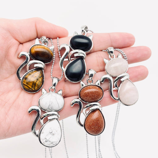 Natural Stone Cat-shaped Pendant Necklace - CS