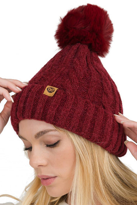 Variegated Cable Knitted Fuzzy Fleece Lined Beanie