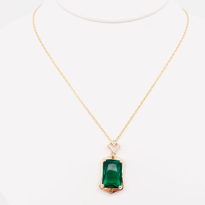 Green Zircon Pendant Stainless Steel Necklace
