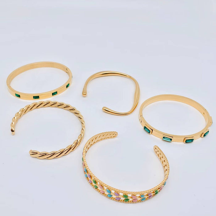 Multi Style 18K Gold Plated Stainless Steel Cuff Bangles-FGS